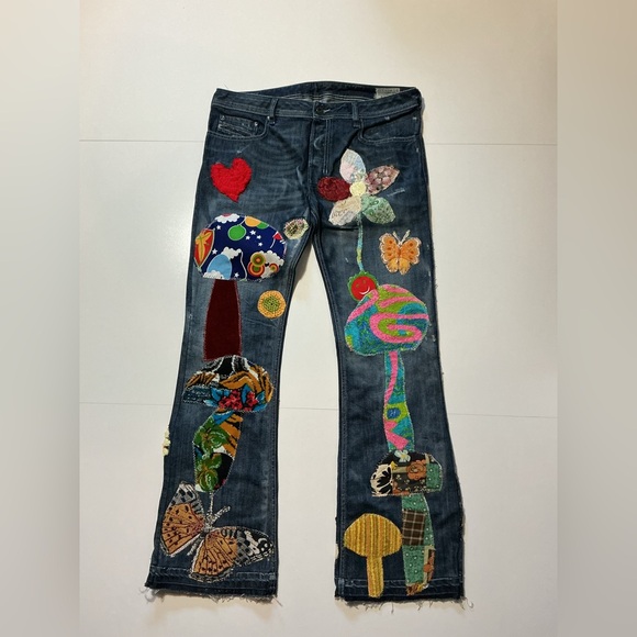 Diesel Other - Diesel Zathan Bootcut Mushroom Shrooms Butterfly Floral Patchwork Denim Jeans